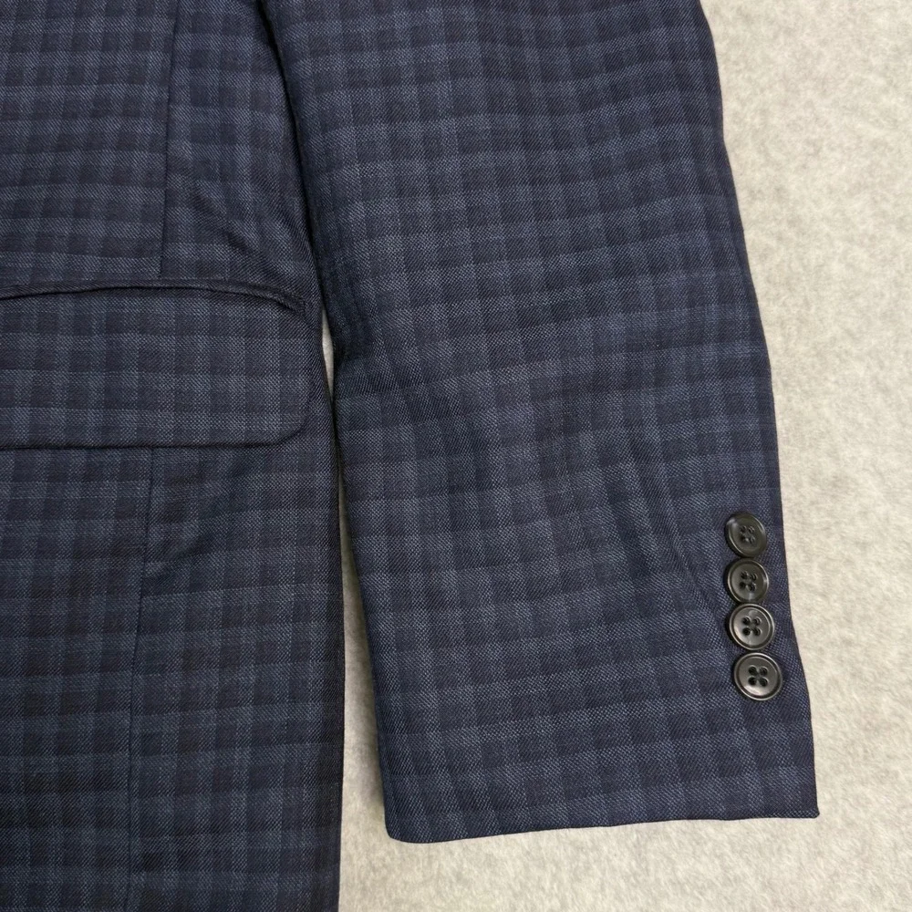 Jos A Bank Mens 44R Wool Blazer Sport Coat Navy‎ Check Traditional Fit 2-Button